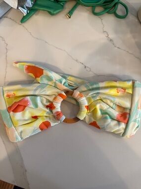 Montce Floral Ring Knot Swim Headband in Coral, Yellow & Aqua